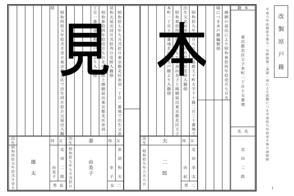 改製原戸籍の見本１